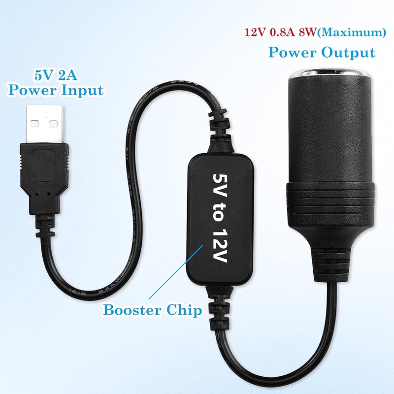 CoolShef محول CoolShef USB إلى مقبس ولاعة السجائر، 5V USB A ذكر إلى 12V 8W محول كابل طاقة شاحن سيارة لمcamera داش، GPS، شرائط LED، منقي هواء السيارة، E-Dog، الإلكترونيات السيارات - Image 3