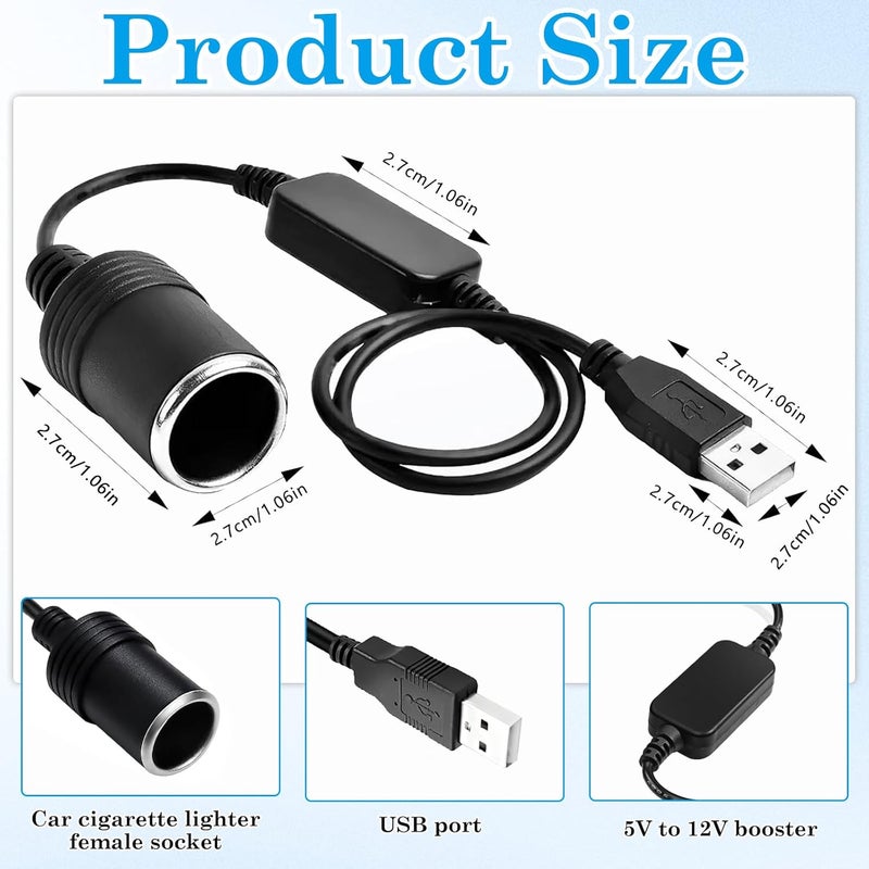 CoolShef محول CoolShef USB إلى مقبس ولاعة السجائر، 5V USB A ذكر إلى 12V 8W محول كابل طاقة شاحن سيارة لمcamera داش، GPS، شرائط LED، منقي هواء السيارة، E-Dog، الإلكترونيات السيارات - Image 2