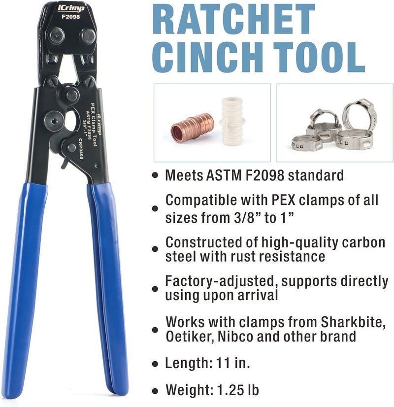 iCRIMP PEX Clamp Cinch Tool for 3/8-inch to 1-inch Stainless Steel Clamps meet ASTM F2098 Standard with Pex Pipe Cutter Blue&red - Image 2