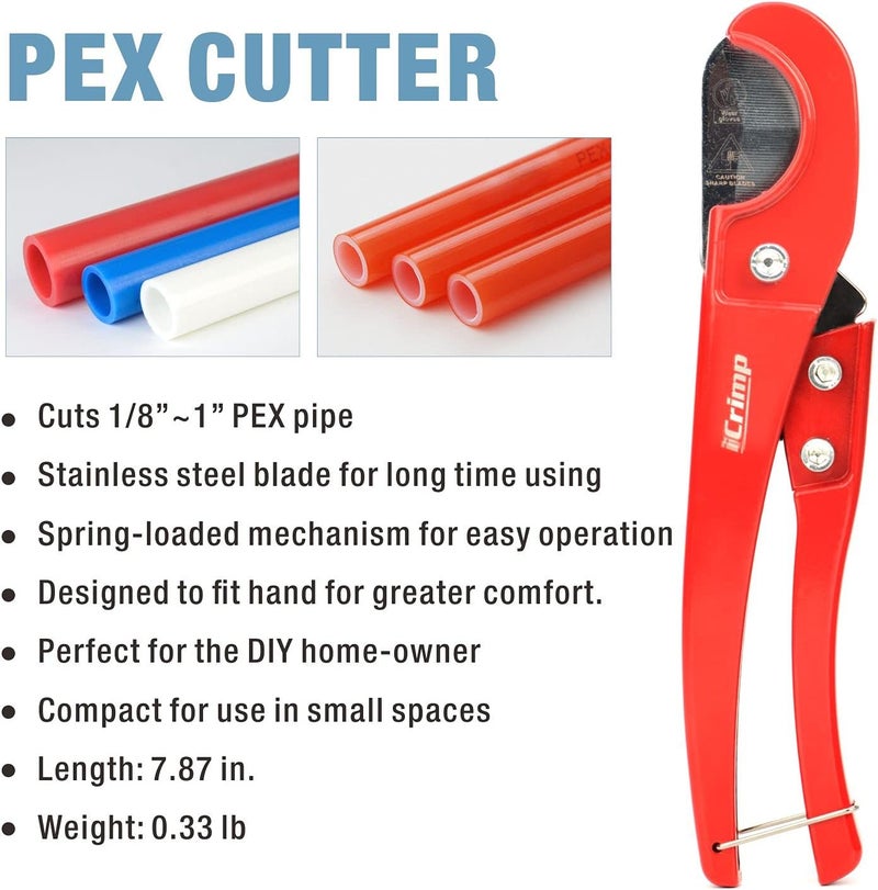 iCRIMP PEX Clamp Cinch Tool for 3/8-inch to 1-inch Stainless Steel Clamps meet ASTM F2098 Standard with Pex Pipe Cutter Blue&red - Image 3