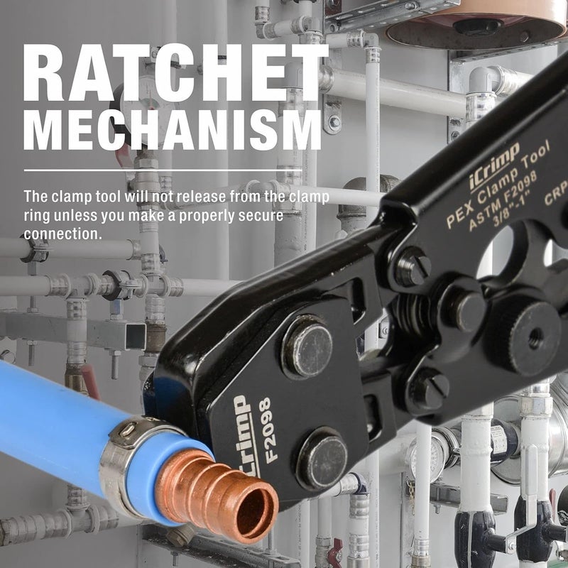 iCRIMP PEX Clamp Cinch Tool for 3/8-inch to 1-inch Stainless Steel Clamps meet ASTM F2098 Standard with Pex Pipe Cutter Blue&red - Image 4