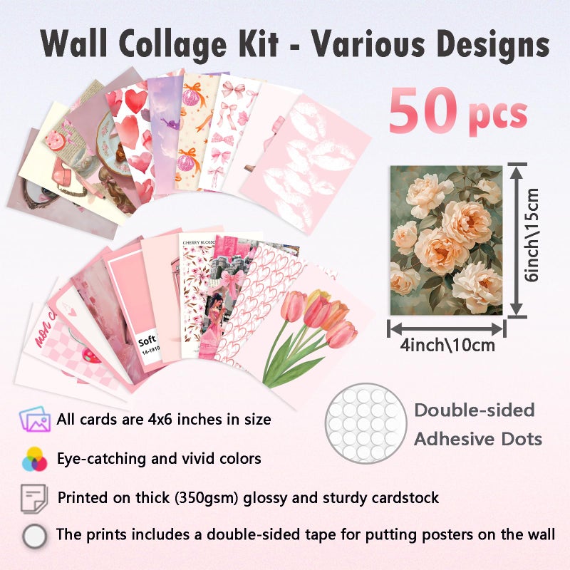 ASTRDECOR Pink Coquette Room Decor Aesthetic Pictures 50 PCS - Coquette Wall Art Prints 4"x6", Trendy Cute Home Decor, Wall Collage Kit For Teen Girls Dorm Bedroom, Vintage Pink Bow Posters - Image 2