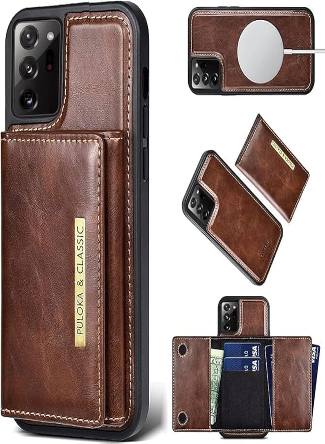 Next Next store Compatible with Samsung Galaxy Note 20 Ultra Case, Magnetic Detachable Leather Wallet Case [Support Wireless Charger] by Next store (Brown)