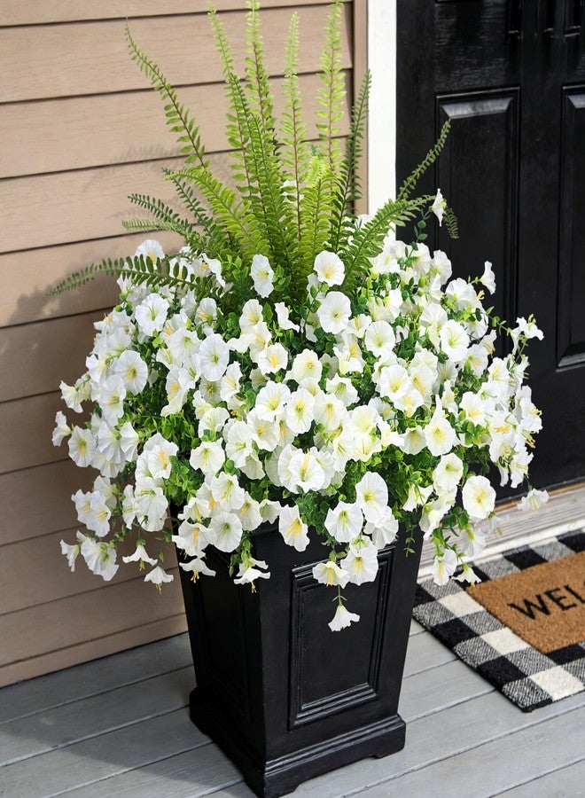 Hrobek Artificial Flowers for Outdoors Faux Plants Outside Indoor,UV Resistant Silk Fake Morning Glory Tall Ferns for Home Patio Garden Back Yard Front Porch Decor Spring Summer(13 Bunches,White) - Image 1