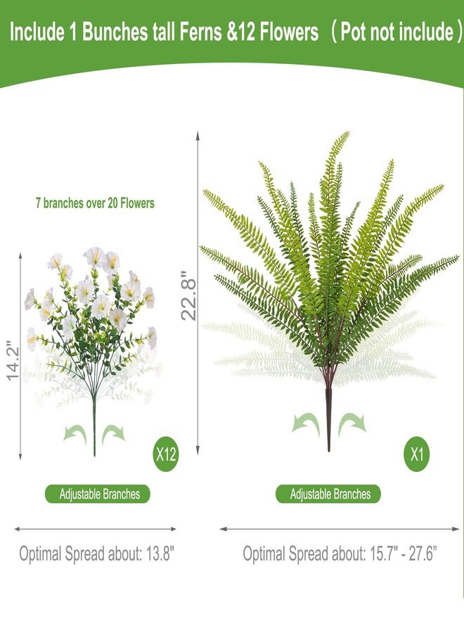 Hrobek Artificial Flowers for Outdoors Faux Plants Outside Indoor,UV Resistant Silk Fake Morning Glory Tall Ferns for Home Patio Garden Back Yard Front Porch Decor Spring Summer(13 Bunches,White) - Image 2