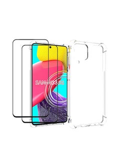 1 Plus 2 Case For Samsung Galaxy M33 5G With Tempered Glass Screen Protector 2 Pcs Clear Tpu Four Corners Protective Cover Transparent Soft Funda Case Galaxy M33 5G Clear