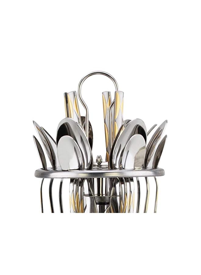 Berger 24 Piece Silverware Flatware Cutlery Set with Round Stand, Stainless Steel Includes 6 Knife, 6 Fork, 6 Tea Spoon, 6 Dinner Spoon, Mirror Polished, Dishwasher Safe - Image 3