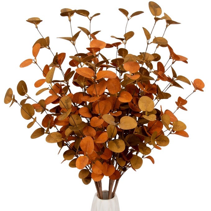 6 PCS FALL EUCALYPTUS LEAVES ARTIFICIAL EUCALYPTUS STEMS FALL LEAF SPRAY AUTUMN LEAVES FALL DECORATIONS FOR HOME FLORAL ARRANGEMENT