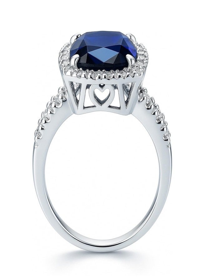 بيركيل خاتم كوكتيل أنيق من الفضة الإسترلينية من بيريكل، مرصع بحجر زركونيا مكعبة زرقاء اللون بقصة الوسادة، مطلي بالروديوم، بتصميم هالة من الياقوت الأزرق الصناعي. - Image 4