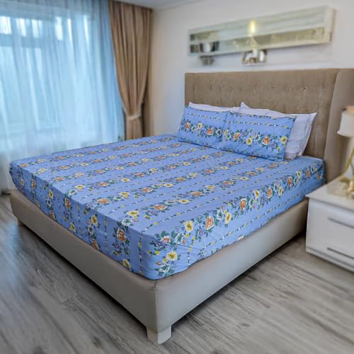 Status Contract Cotton Rich Double Bedsheet with 2 Pillow Covers for Bed Room, Home, Hotel-120 GSM (Blue) - Image 3