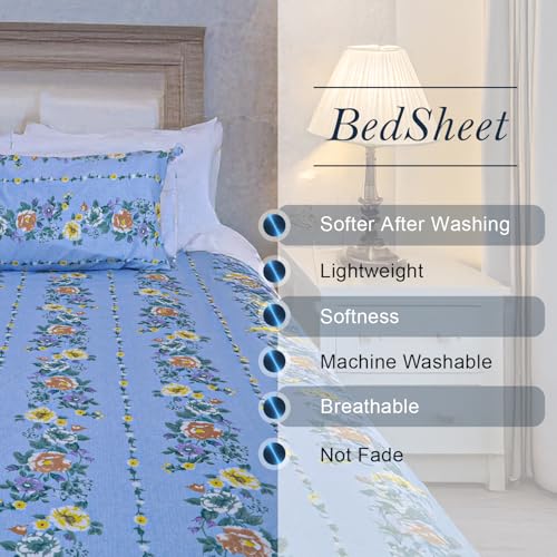 Status Contract Cotton Rich Double Bedsheet with 2 Pillow Covers for Bed Room, Home, Hotel-120 GSM (Blue) - Image 5