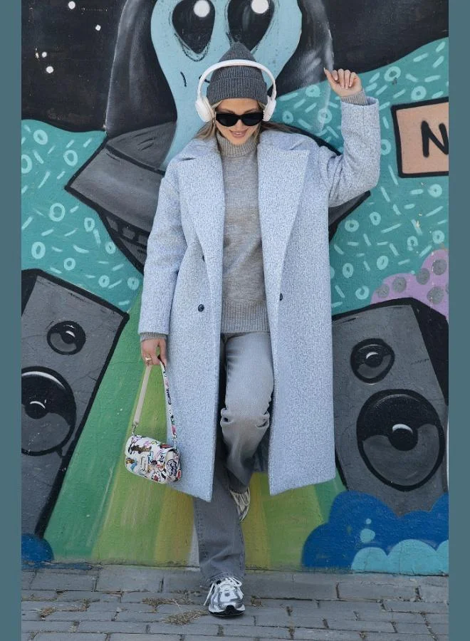 ليلا معطف كشمير طويل بياقة أحادية وأزرار من ليلى للنساء