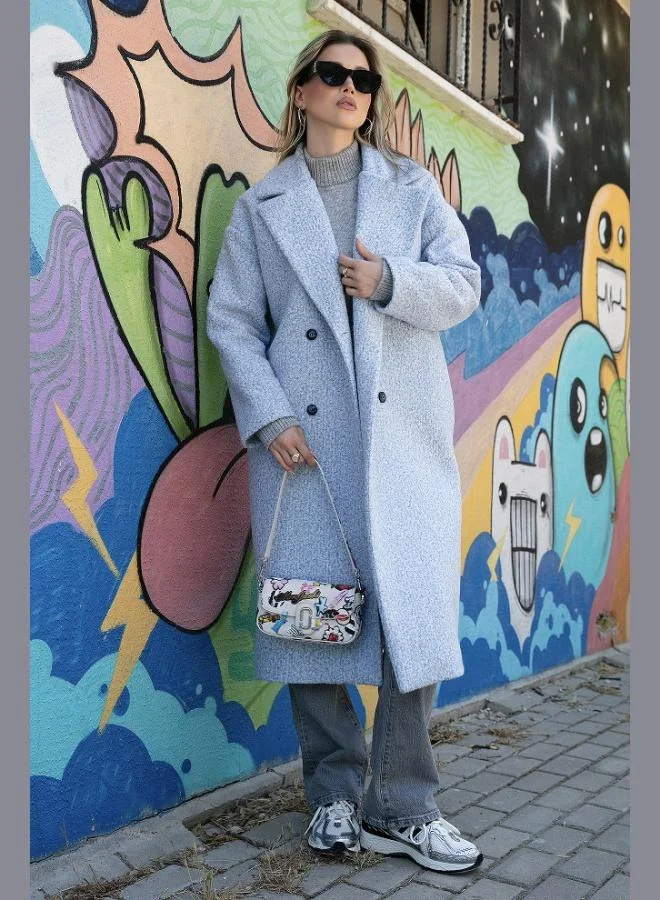 ليلا معطف كشمير طويل بياقة أحادية وأزرار من ليلى للنساء