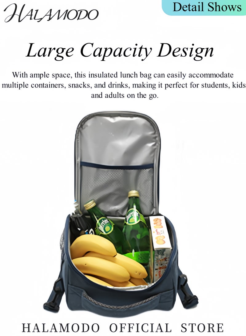 HALAMODO Lunch Bags Insulated Lunch Bag Large Cooler Tote Bag Reusable Bento Bags Travel Lunch Bag for Stduent & Kids & Men & Women - Image 3