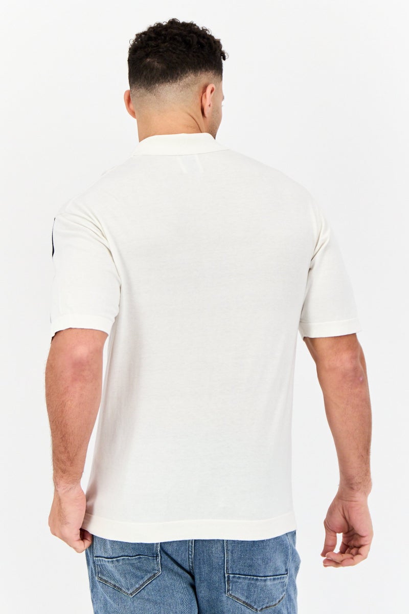 SELECTED Men Drop Shoulder Fit Colorblock Stripe Short Sleeves Polo Shirt, White - Image 3