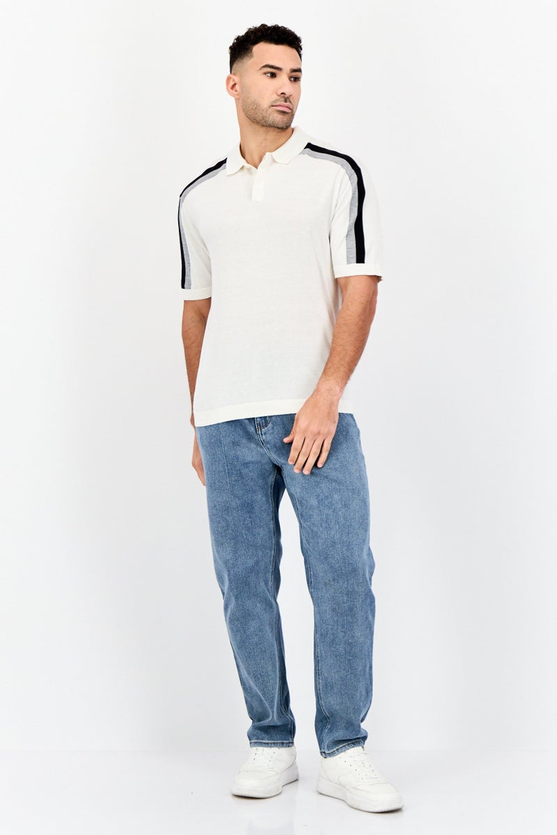 SELECTED Men Drop Shoulder Fit Colorblock Stripe Short Sleeves Polo Shirt, White - Image 2