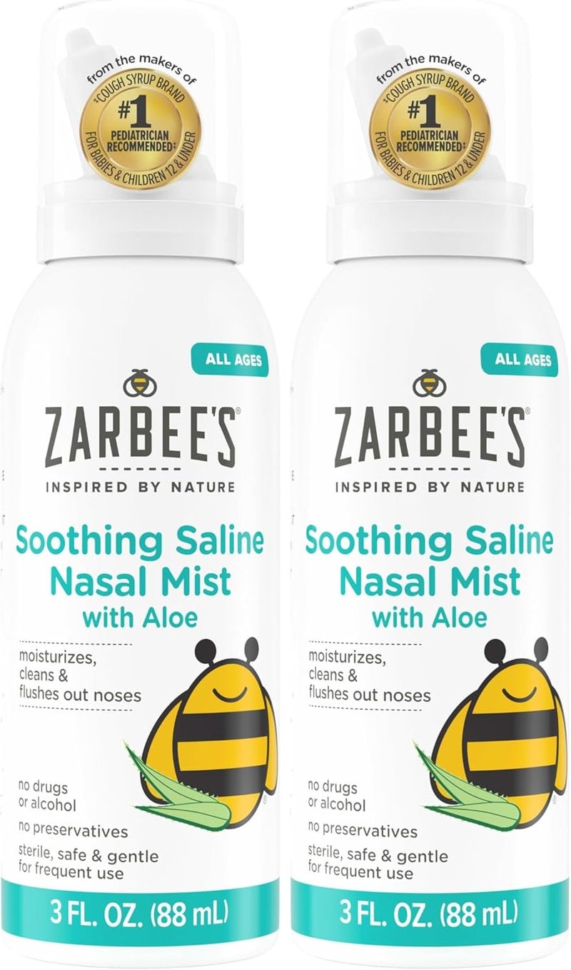 Zarbee's Baby Nasal Saline Spray Soothing Sterile Mist with Aloe Newborns Up Cleansing Nose Relief 3Fl Oz Pack of 2 - Image 1