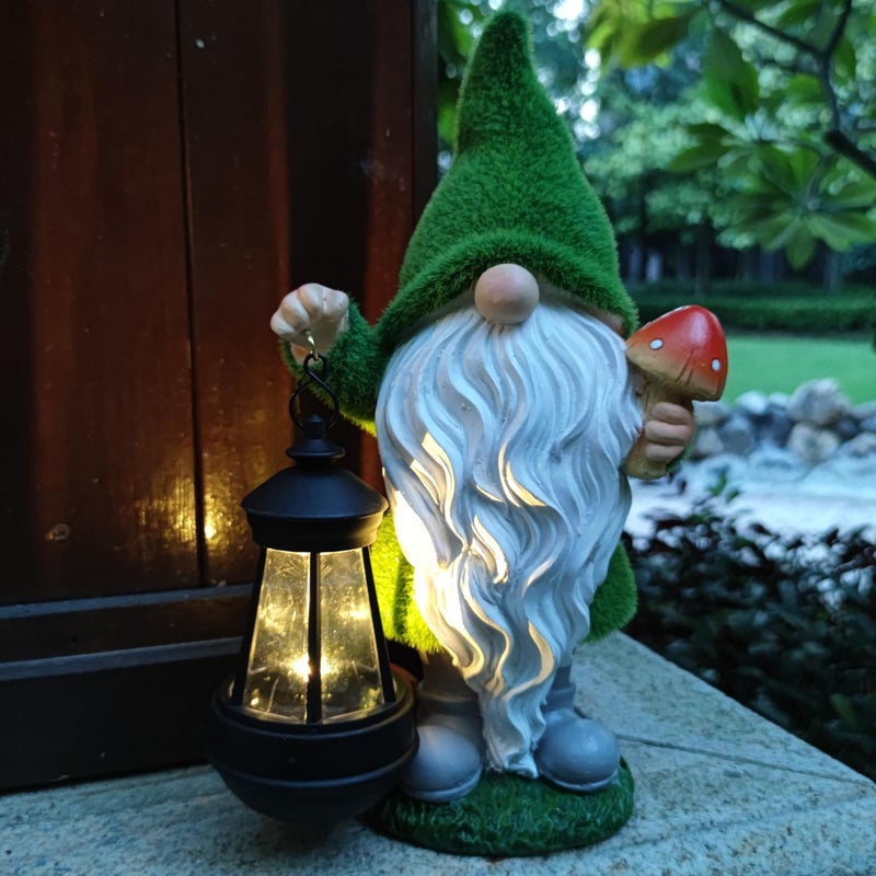 VIOYOUNS Solar Gnomes Garden StatuesResin Gnome Figurine Holding Mushroom and Solar Lights LanternOutdoor Yard Art Decorations for Garden Patio Lawn