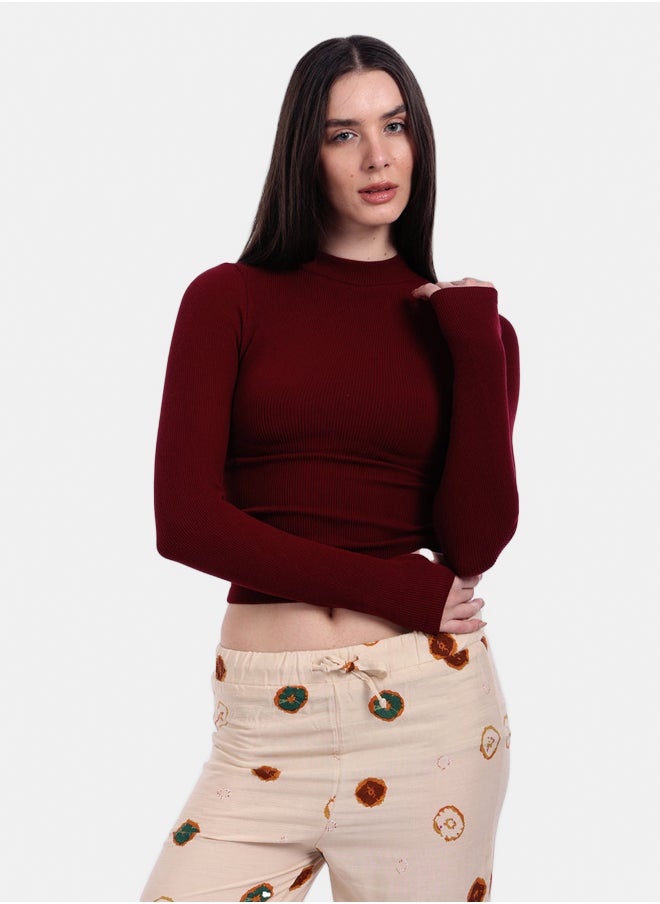 High Neck Top with Thumbhole