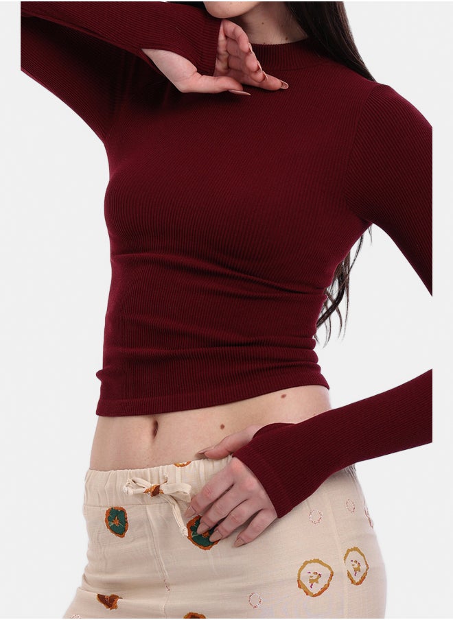 High Neck Top with Thumbhole