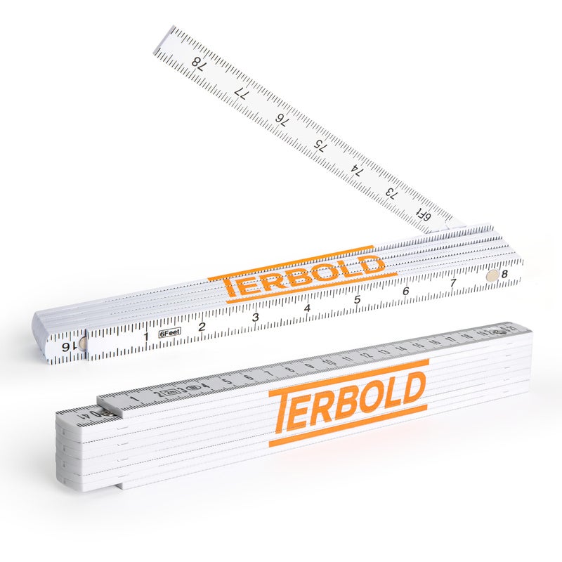 Terbold 2pk Folding Ruler Yard Stick | 6ft Imperial 2m Metric Measuring Stick | Durable Fiberglass Foldable Yardstick Tape Measure Construction Rulers - Image 1