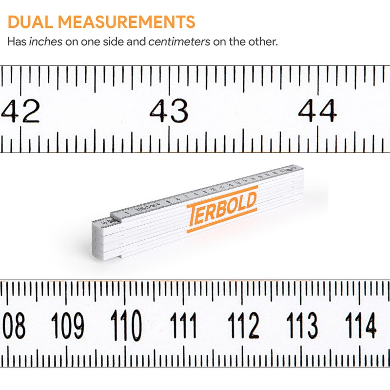 Terbold 2pk Folding Ruler Yard Stick | 6ft Imperial 2m Metric Measuring Stick | Durable Fiberglass Foldable Yardstick Tape Measure Construction Rulers - Image 2
