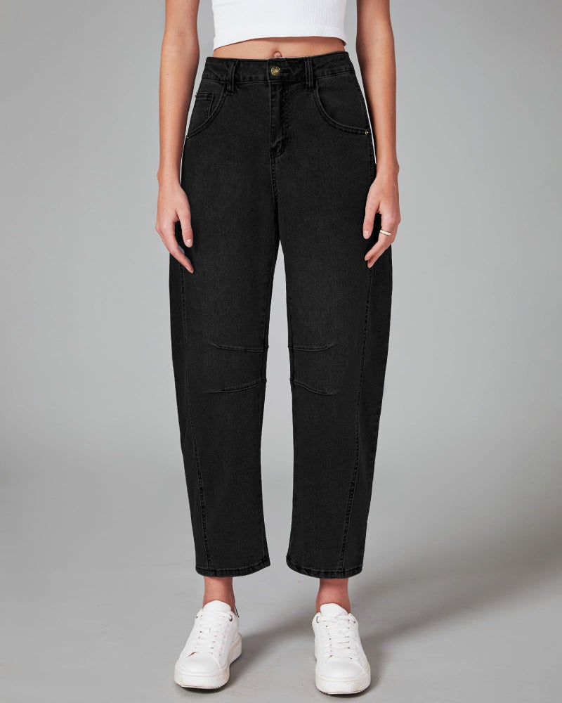 GRAPENT Barrel Jeans for Women Balloon Wide Leg Cropped Trendy Jeans Boyfriend High Waisted Jean Pants Casual Stretchy Summer Denim Trousers Color True Black X-Large Plus Size 16 to 18 - Image 3