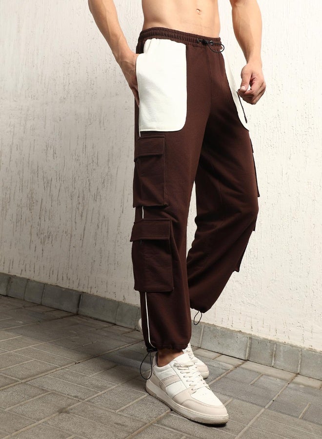 Hubberholme Men's Brown Cotton Blend Printed Full Length Cargo Regular Fit Trouser - Image 1