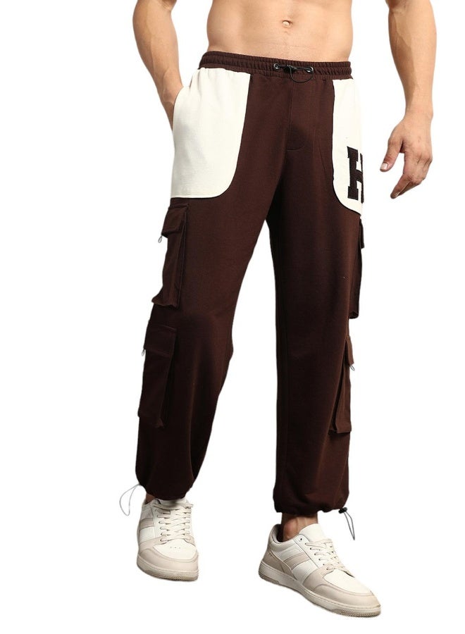 Hubberholme Men's Brown Cotton Blend Printed Full Length Cargo Regular Fit Trouser - Image 3