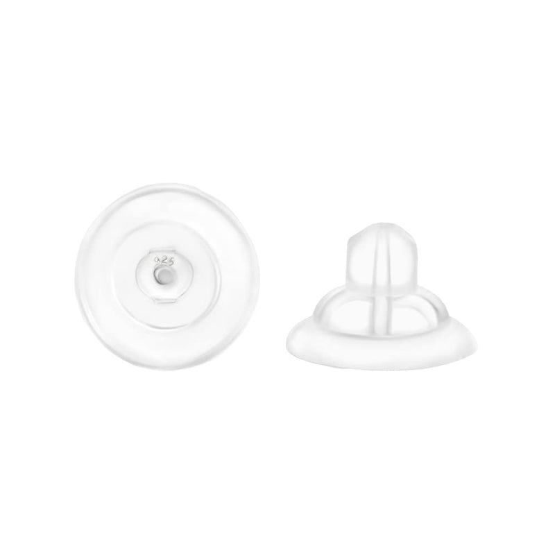 Universal EZback Earring Backs Soft Clear Silicone and Sterling Silver Medium 1 Pair