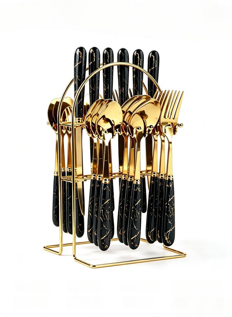 24-Piece Gold-Plated Stainless Steel dinner sets Flatware Set — Kitchen Utensil & Cutlery Set for 6 — Steak Cutlery Set — Suitable for Home and Restaurant Use - Image 1