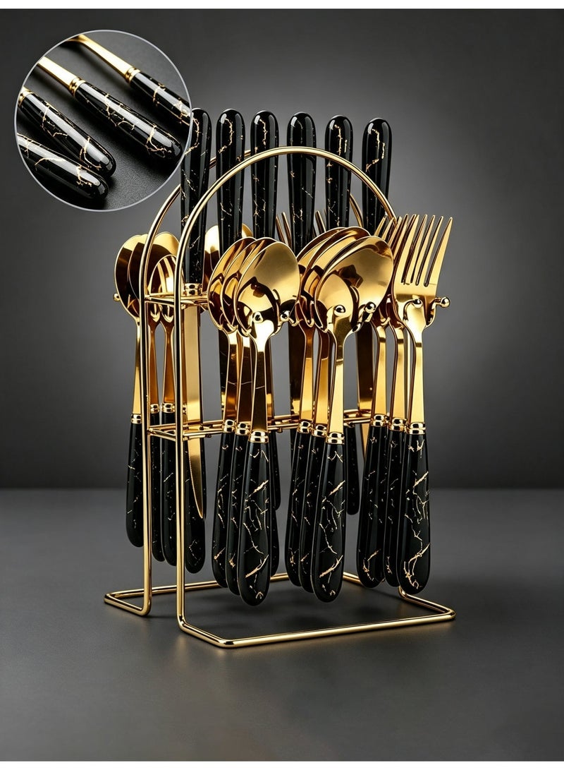 24-Piece Gold-Plated Stainless Steel dinner sets Flatware Set — Kitchen Utensil & Cutlery Set for 6 — Steak Cutlery Set — Suitable for Home and Restaurant Use - Image 3