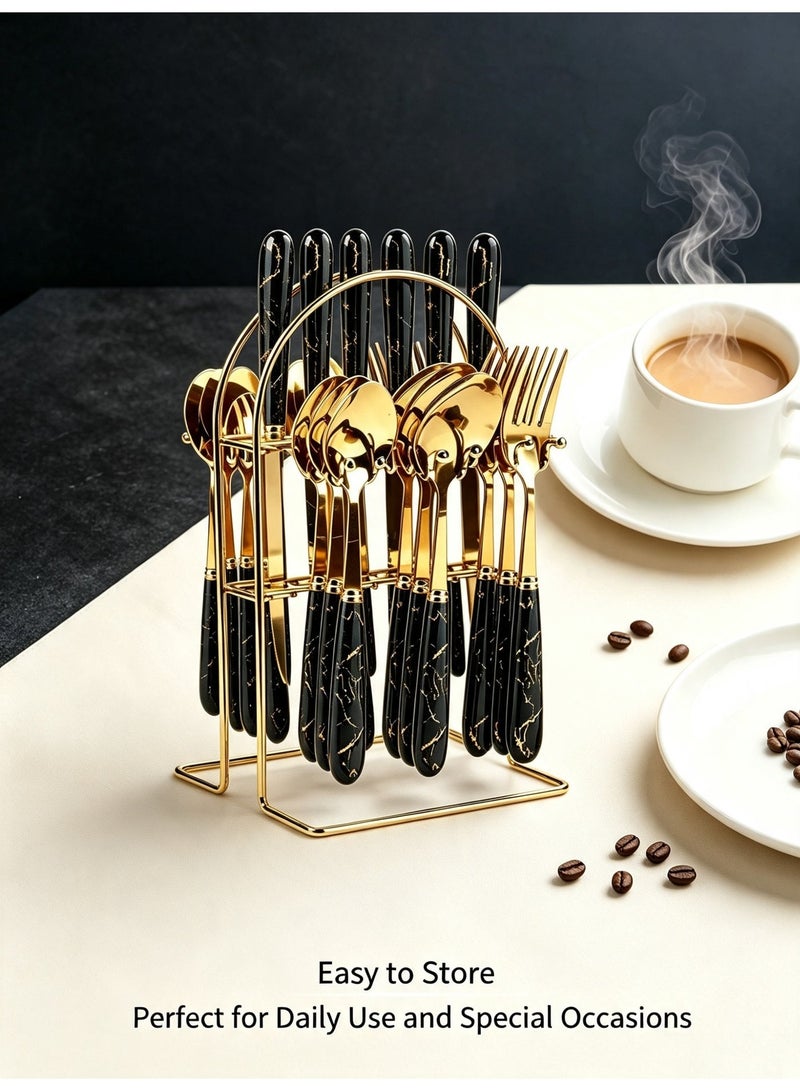 24-Piece Gold-Plated Stainless Steel dinner sets Flatware Set — Kitchen Utensil & Cutlery Set for 6 — Steak Cutlery Set — Suitable for Home and Restaurant Use - Image 4