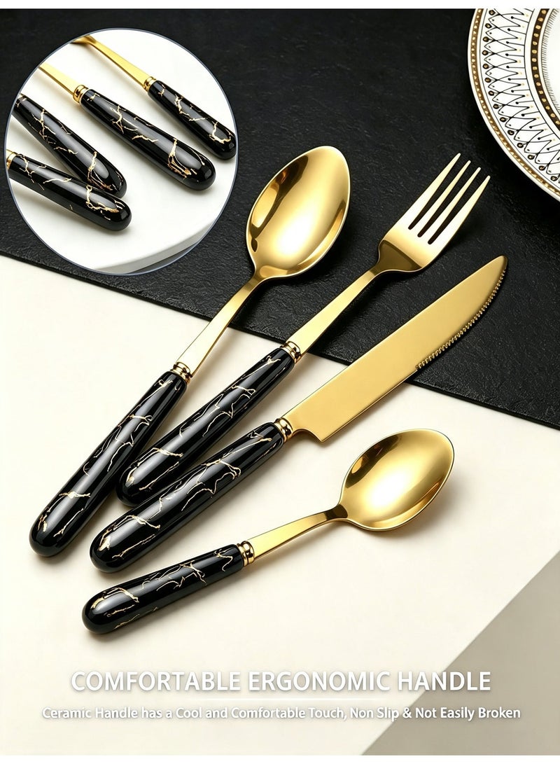 24-Piece Gold-Plated Stainless Steel dinner sets Flatware Set — Kitchen Utensil & Cutlery Set for 6 — Steak Cutlery Set — Suitable for Home and Restaurant Use - Image 5
