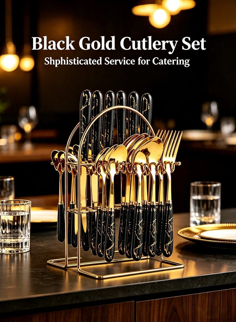 24-Piece Gold-Plated Stainless Steel dinner sets Flatware Set — Kitchen Utensil & Cutlery Set for 6 — Steak Cutlery Set — Suitable for Home and Restaurant Use - Image 2