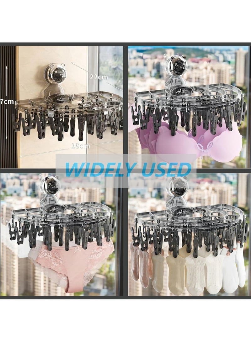 BenQuand Wall-Mounted Foldable Suction  Clothes Drying Rack - Space-Saving, No Drilling, 27 Clips for Underwear/Socks/Clothes - Image 3