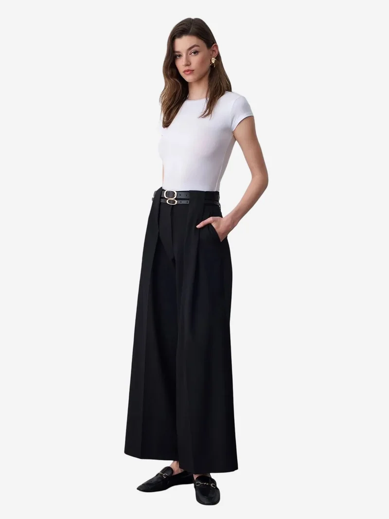 Dilvin DILVIN High-Waist Wide-Leg Pleated Trousers