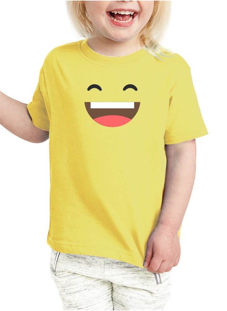 PRINTSHOP4ME - Pack of 5 Kids Yellow Smiley Face T-Shirts - Kids Unisex Round Neck Cotton Short Sleeve Tees - Soft and Comfortable Emoji T-Shirts for Kids - Image 1