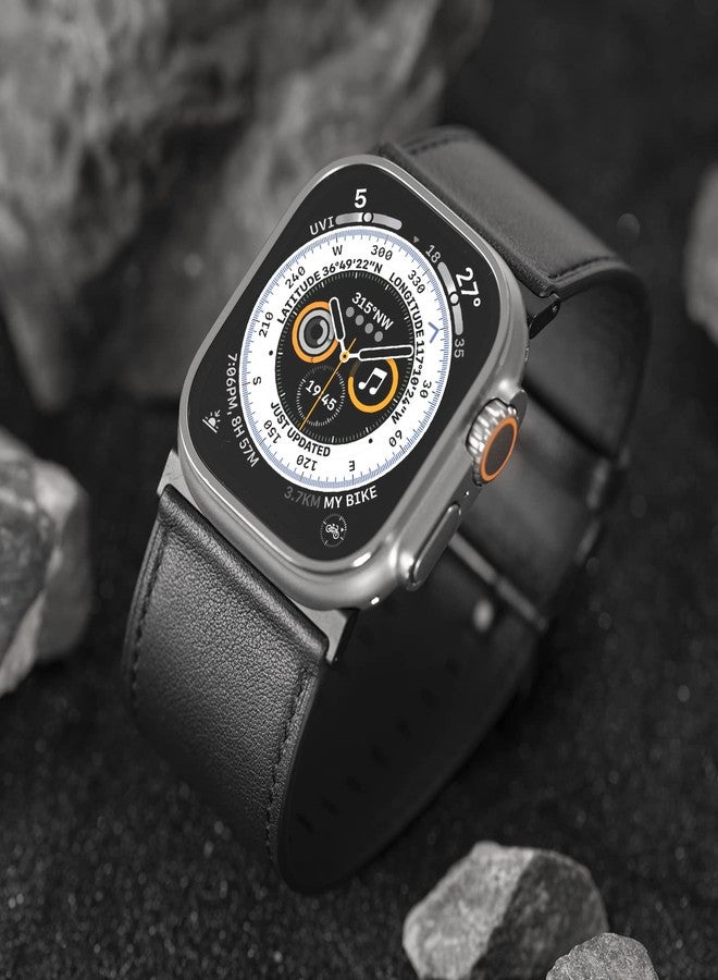 Tefeca Dual Series Band Compatible with Apple Watch Ultra 2/Ultra 49mm, Series 10 46mm, Series 9/8/7 45mm, SE2/SE/6/5/4 44mm (Black Leather with Black Adapters, 49/46/45/44mm) - Image 5