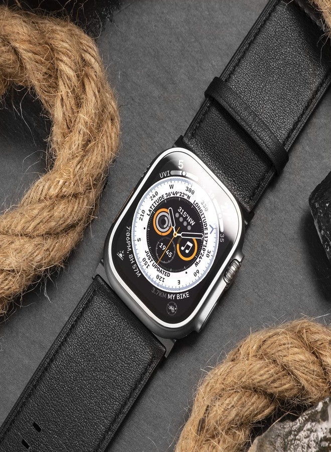 Tefeca Dual Series Band Compatible with Apple Watch Ultra 2/Ultra 49mm, Series 10 46mm, Series 9/8/7 45mm, SE2/SE/6/5/4 44mm (Black Leather with Black Adapters, 49/46/45/44mm) - Image 3