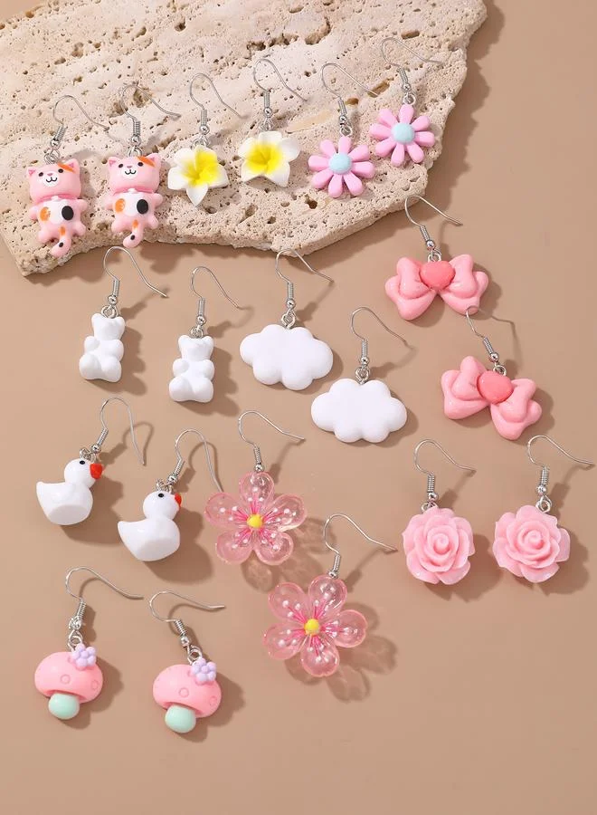 Take Two Girls Set of 10 - Cute Cartoon Floral Drop Earrings