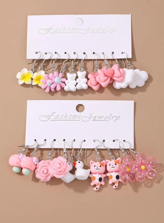 Take Two Girls Set of 10 - Cute Cartoon Floral Drop Earrings