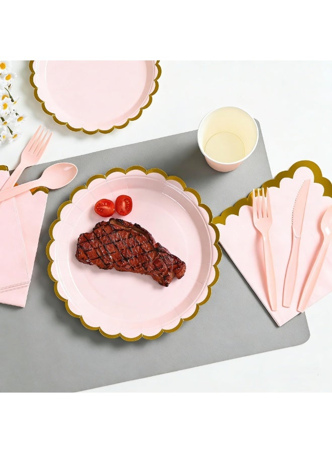 90 PCS Elegant Disposable Plates Party Set for 10 Guests - Party Supplies - Eco-Friendly Tableware - Suitable for Wedding, Birthday, Anniversary, Graduation Dinnerware Set (PINK GOLD) - Image 4