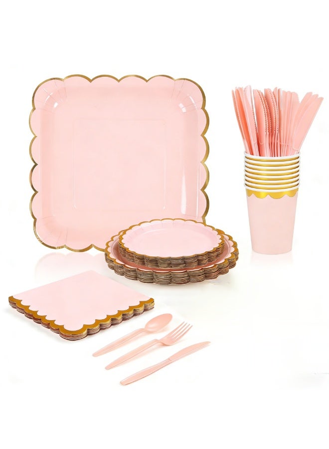 90 PCS Elegant Disposable Plates Party Set for 10 Guests - Party Supplies - Eco-Friendly Tableware - Suitable for Wedding, Birthday, Anniversary, Graduation Dinnerware Set (PINK GOLD) - Image 2
