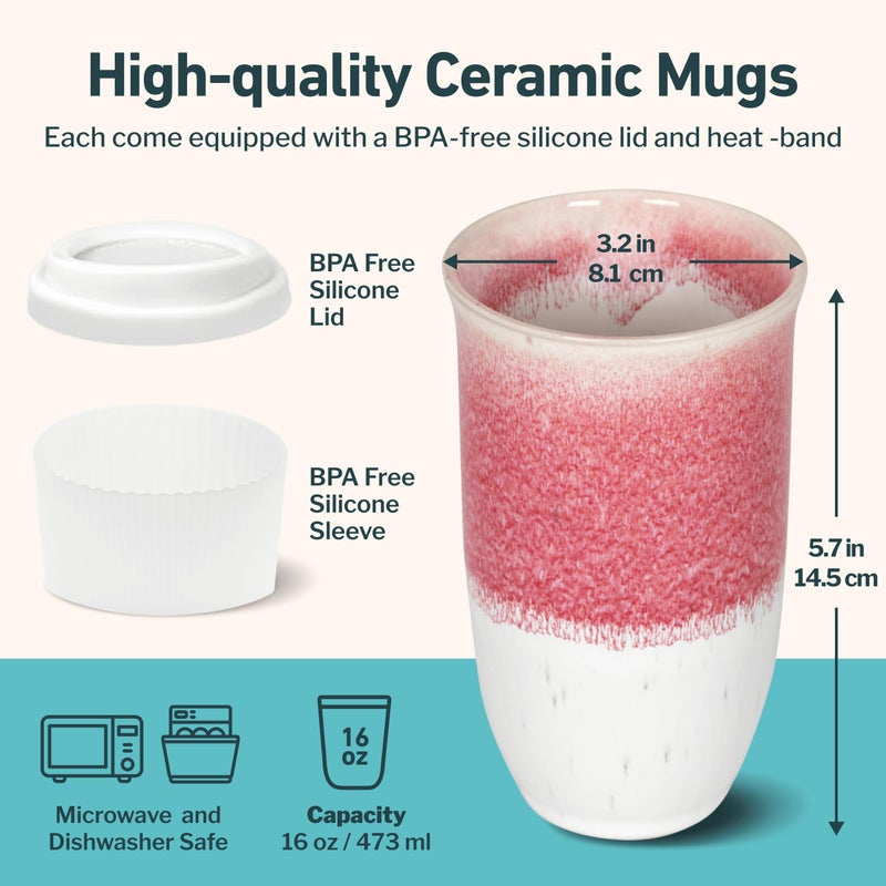NOVA CERAMICS Coffee Travel Mug - Coffee Travel Cup â€“ Microwave & Dishwasher Safe Coffee Pink Tumbler - Gifts For Women Men Him Her â€“ 16oz â€“ Coral Pink - Image 3