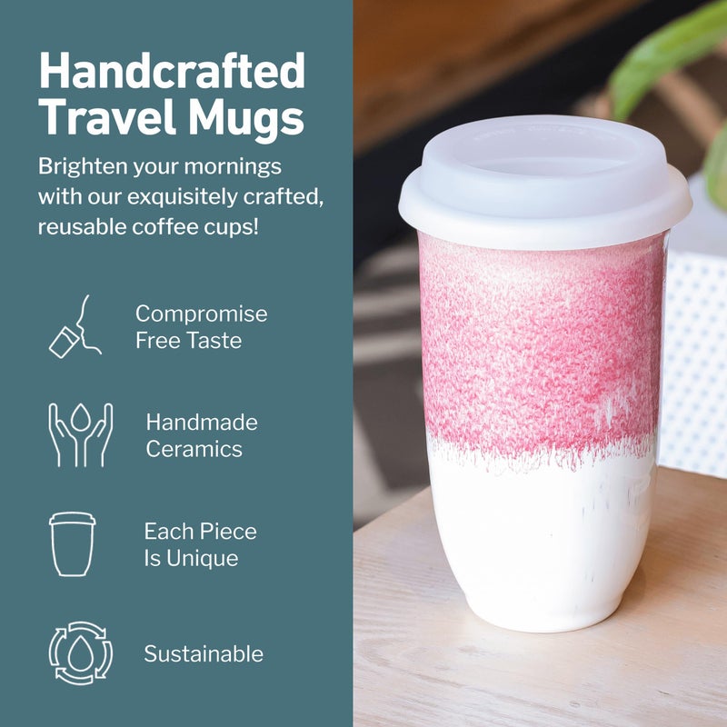 NOVA CERAMICS Coffee Travel Mug - Coffee Travel Cup â€“ Microwave & Dishwasher Safe Coffee Pink Tumbler - Gifts For Women Men Him Her â€“ 16oz â€“ Coral Pink - Image 2