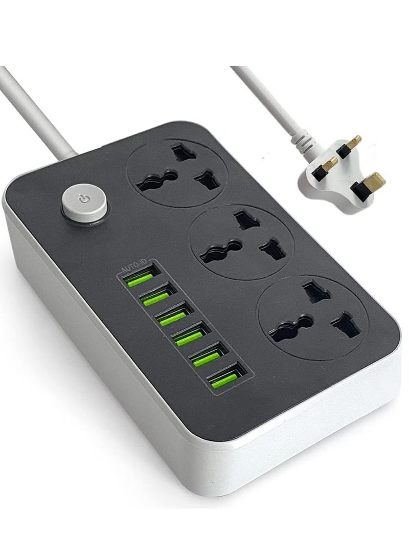Power Strips Extension Cord 3 Outlets, Power Socket with 6 USB Ports Universal Charging Socket with 2M Bold Extension Cord  - Image 2