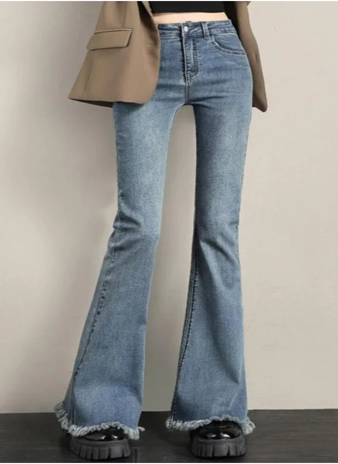 يونيكي Blue Cotton Flared High-Rise Jeans