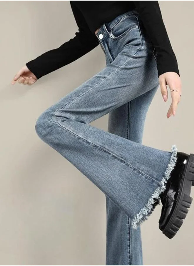 يونيكي Blue Cotton Flared High-Rise Jeans