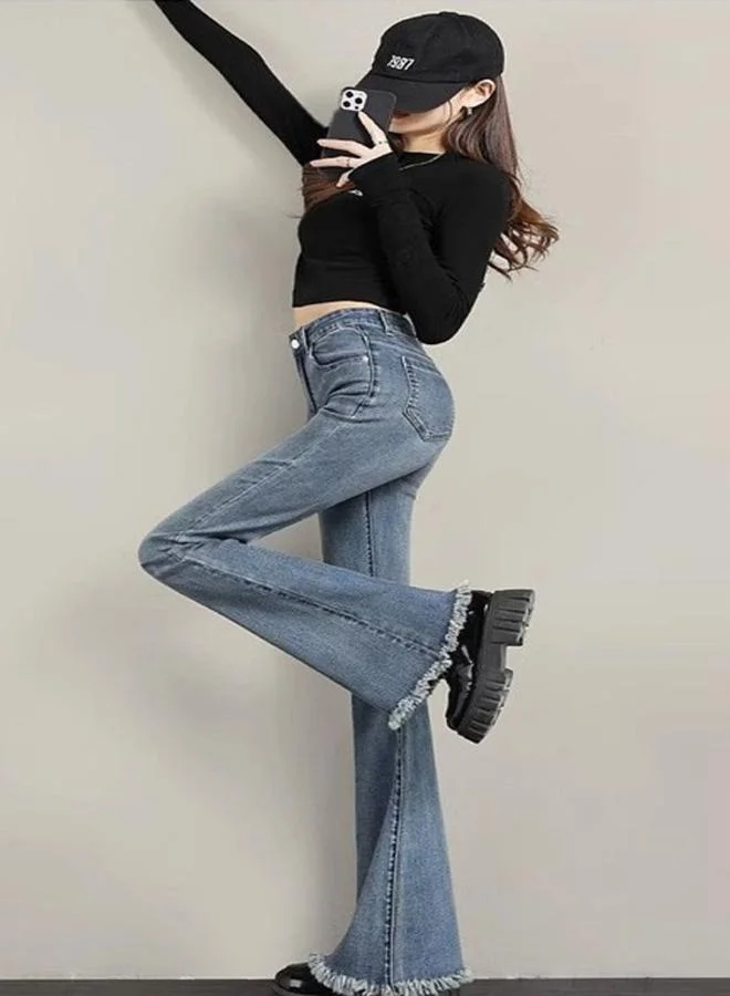 YUNIQEE Blue Cotton Flared High-Rise Jeans